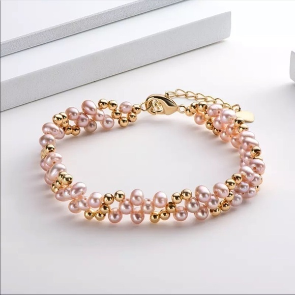 Ezeankeh Jewelry - 14K Gold Filled layered Bracelet 4-5mm Pink Pearl hypoallergenic tarnish free
